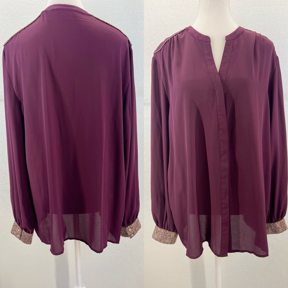 Metaphor Burgandy Dark  Red Semi Sheer Buttom Down Top SIZE XL - Picture 12 of 17
